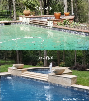 before and after image of pool remodel in McKinney, Texas