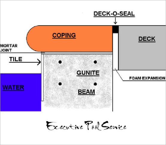 drawing of cross section of pool gunite beam, coping, tile & deck