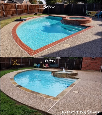 before and after image of McKinney pool renovation by executive pool service