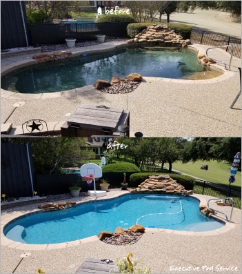 before and after image of mckinney pool remodel by executive pool service