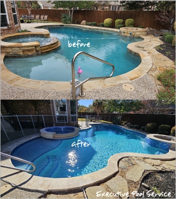 before and after photo of pool remodel in McKinney Texas