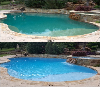 before and after photo of pool replaster by executive pool service mckinney