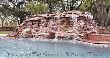 photo of pool with rock waterfall and all rock spa remodel by Executive Pool Service McKinney Tx