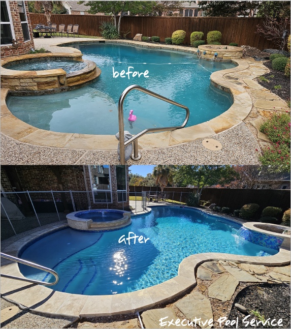 before and after photo of pool remodel in McKinney Texas